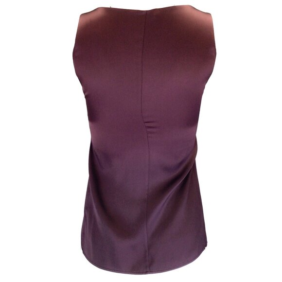 BRUNELLO CUCINELLI BURGUNDY SLEEVELESS V-NECK SILK TOP - Picture 3 of 6